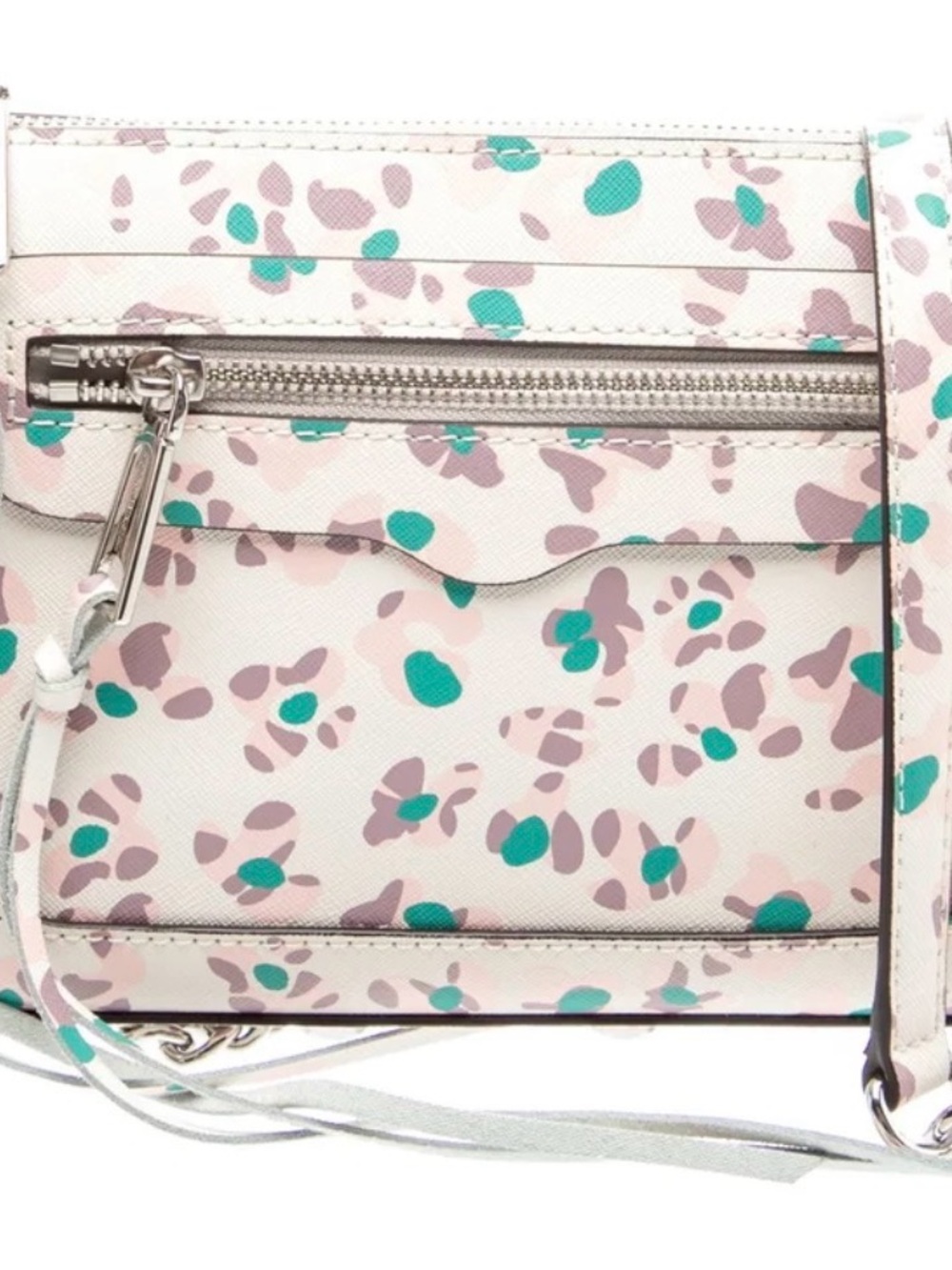 NWT!! Rebecca Minkoff White Crossbody with Teal & Mauve Spot Print